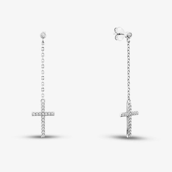 T. H. Baker Sterling Silver Rhodium Plated Cubic Zirconia Cross Drop Earrings 8.54.5085