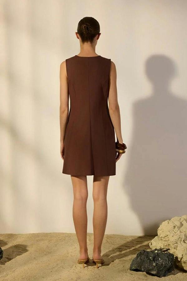 WOVCOR Linen Blend Mini Woven Shirt Dress with Pocket Detail