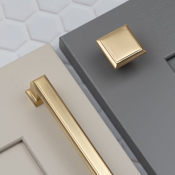 Handle & Home Brushed Brass Square Handle and Coordinating Knob