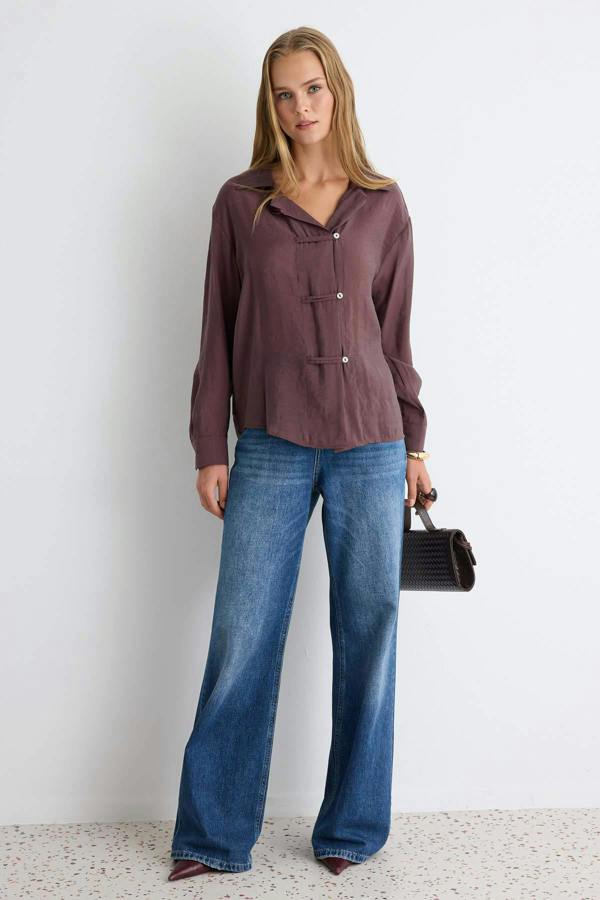 WOVCOR Relaxed Fit Long Sleeve Shirt with Tie Detail
