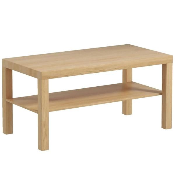 Rectangular natural wood 2-tier coffee table with open storage shelf