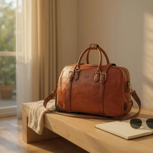Infinity Leather Genuine Leather Wheeled Holdall Duffle Travel Cabin Bag - Holt