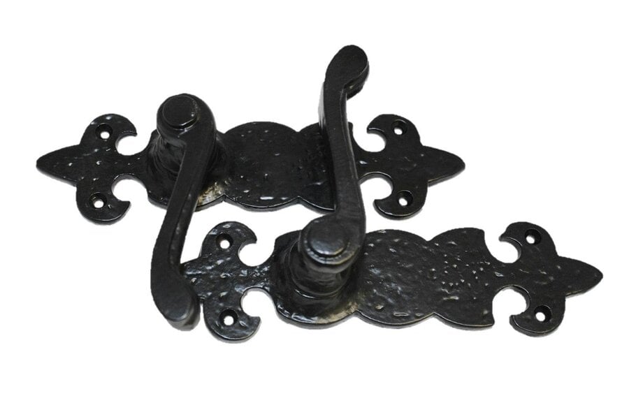 EDH Door Hardware Black Cast Iron Fleur-de-Lys Door Handles – Lever Latch, Bathroom Lock & 3 Lever Lock Sets