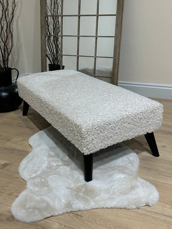 Premium teddy bear fluffy creamy white plain Ottoman footstool