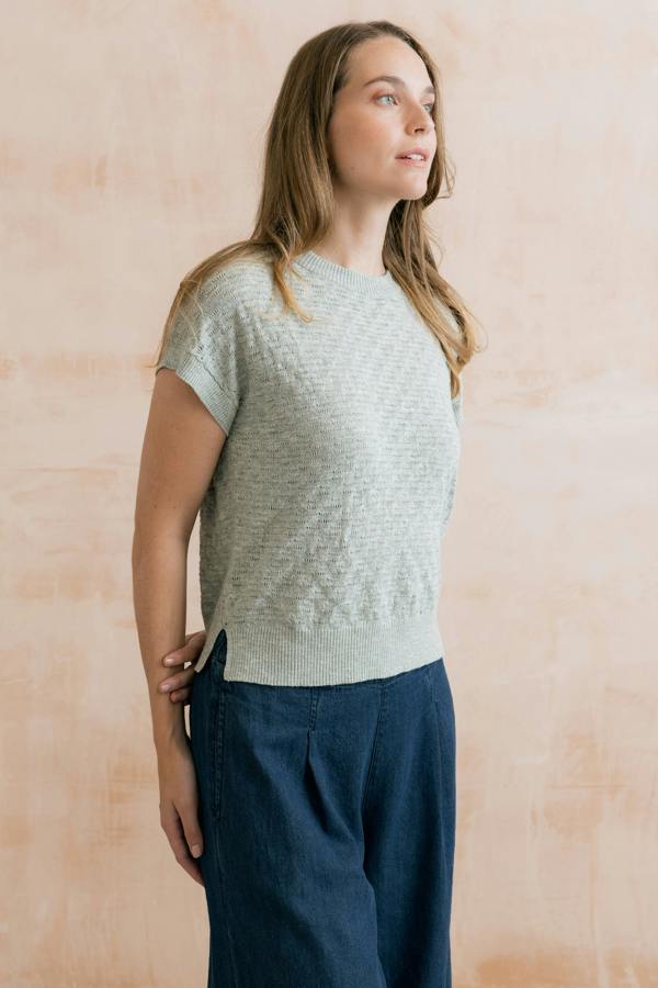 Lily & Me Lola Pointelle Knit Top Silver Sage