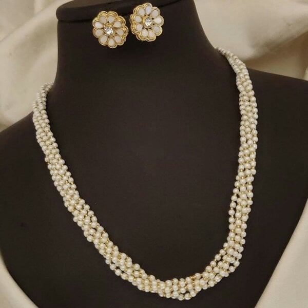 The Colourful Aura Small White Multi-strand Pearl Wedding Statement Necklace and Earring Set