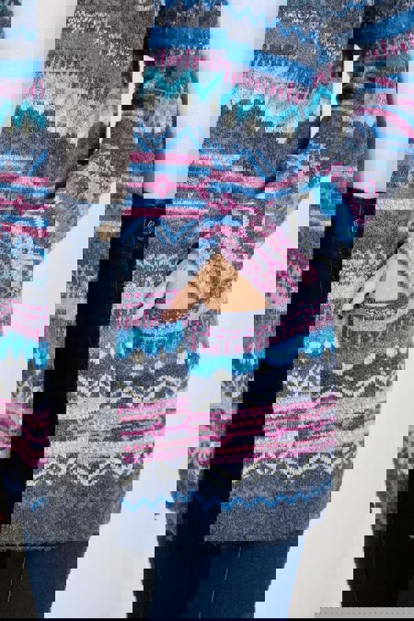 Aztec Print Pocket Detail Longline Cardigan