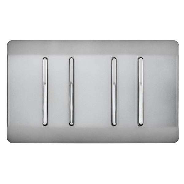 Trendi Switch 4 Gang Intermediate Rocker Light Switch in Brushed Steel
