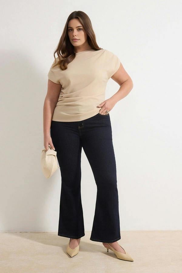 WOVCOR Draped Detail Asymmetrical Collar Knitted Blouse