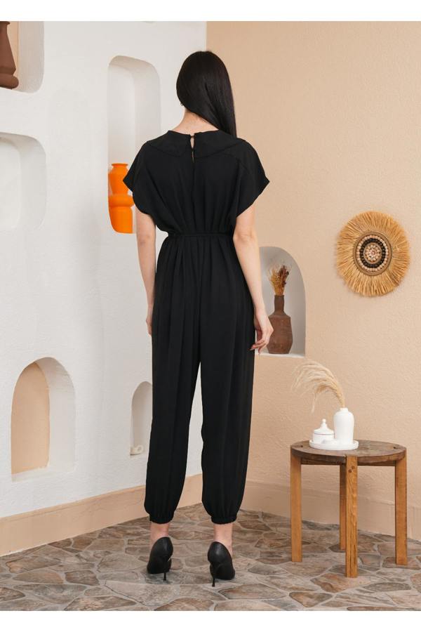 Hoxton Gal Oversized Short Sleeves Frilled Front Jumpsuit in Black