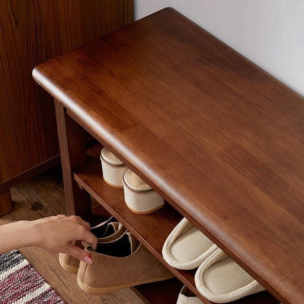Shoe Storage Bench, Oak in a lifestyle setting with shoe cupboard storage