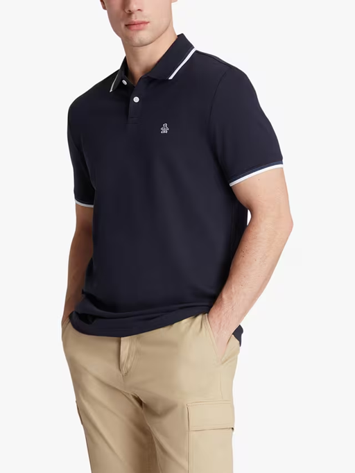 Original Penguin Mens Striped Regular Short-Sleeved Polo Shirt - Dark Sapphire