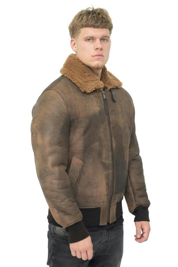 Infinity Leather Mens Antique Sheepskin Bomber Jacket-Algorta