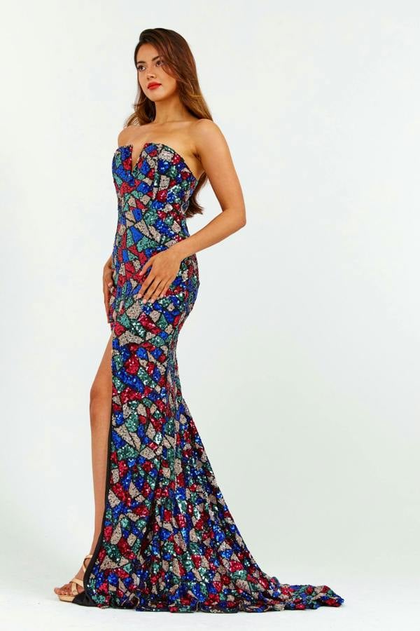 LuvForever Multicoloured Off-Shoulder Sequin Maxi Dress