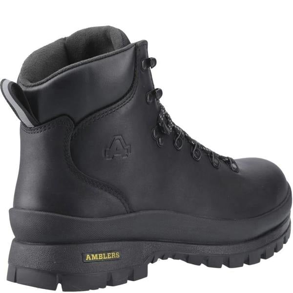 Amblers Safety Amblers Grizdale Mens Waterproof Steel Toe S7S Safety Ankle Boots, black waterproof steel-toe safety boots with ankle support and rugged sole.