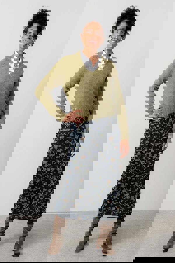 Lily & Me Melissa Printed Knit Midi Skirt Navy