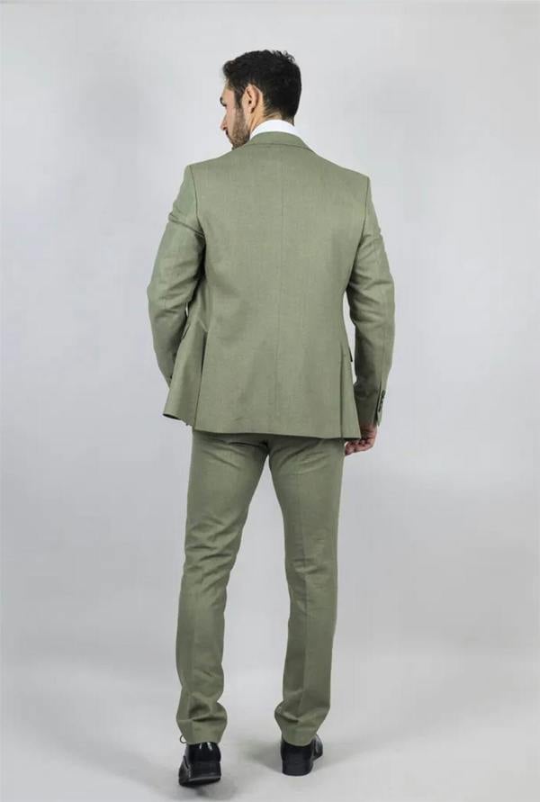 Infinity Leather Men's Sage Tailor Fit 3 Piece Linen Summer Wedding Suit