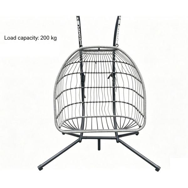 Fimous Indoor Outdoor Hammock Patio Rattan Double Egg Hanging Chair Garden With Grey Thick Cushion