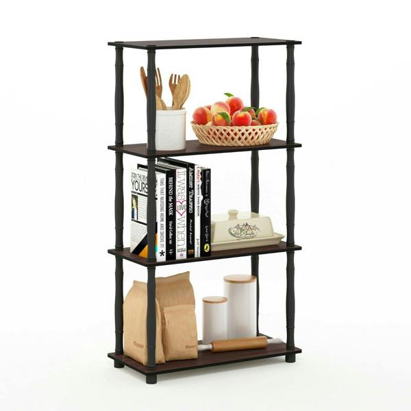 WALPLUS Turn-N-Tube 4-Tier Multipurpose Shelf Display Rack with Classic Tubes, Dark Cherry/Black perfect for organized storage and display