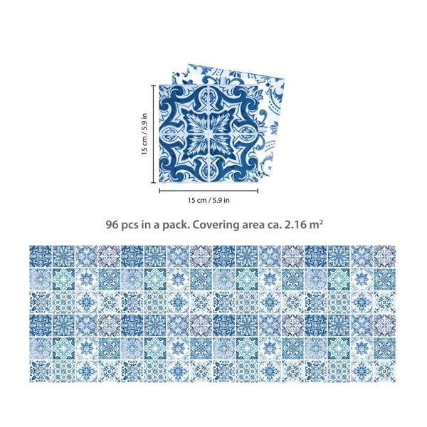 WT1587 - Blue Turkish Mediterranean Wall Tiles Sticker Set - 15 x 15 cm (6 x 6 in) - 24 pcs