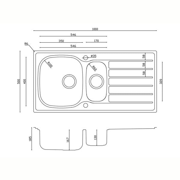 Flode Glan Satin Matt | 1.5 Bowl Inset Stainless Steel Kitchen Sink | 1000 x 500mm | Chrome Basket Strainer Wastes Included