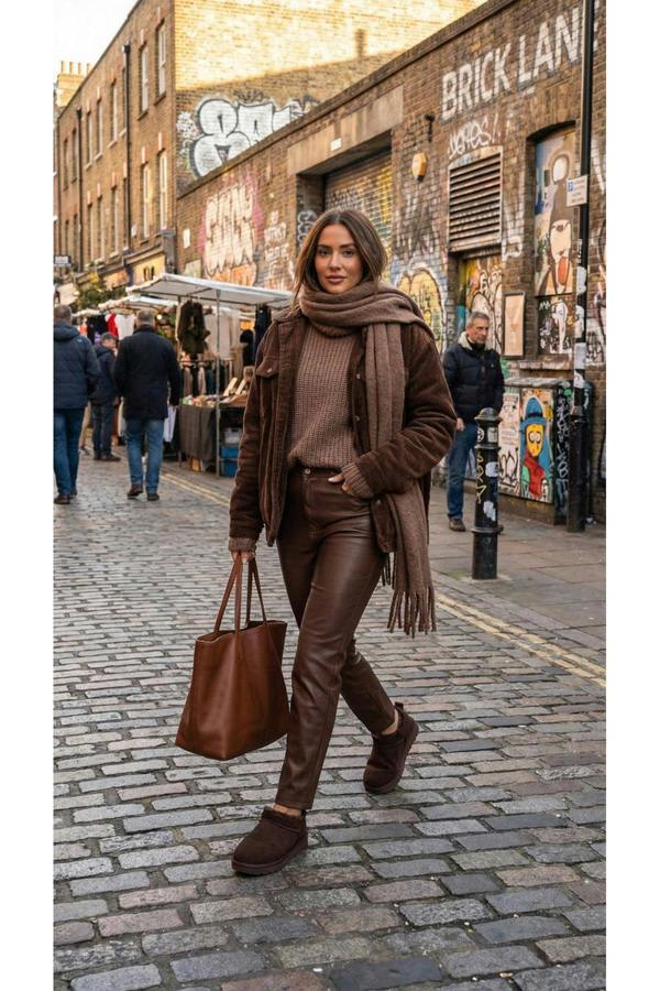 Elvaya Faux Suede Fluffy Lined Ankle Boots - Brown