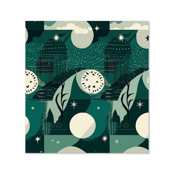 Warren Reed - Designer Abstact Green Cream Moon and Stars Kitchen Splashback