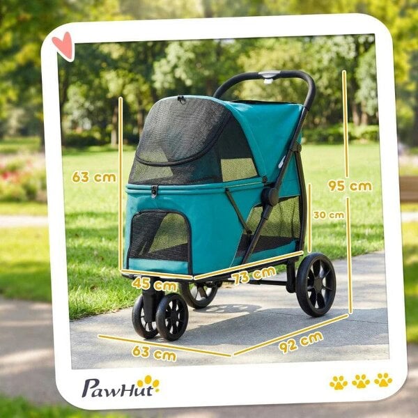 Dog Stroller, 3 Wheels Pet Stroller with Dual Entry, Easy One-Click Quick Fold, Mesh Windows, Washable Cushion