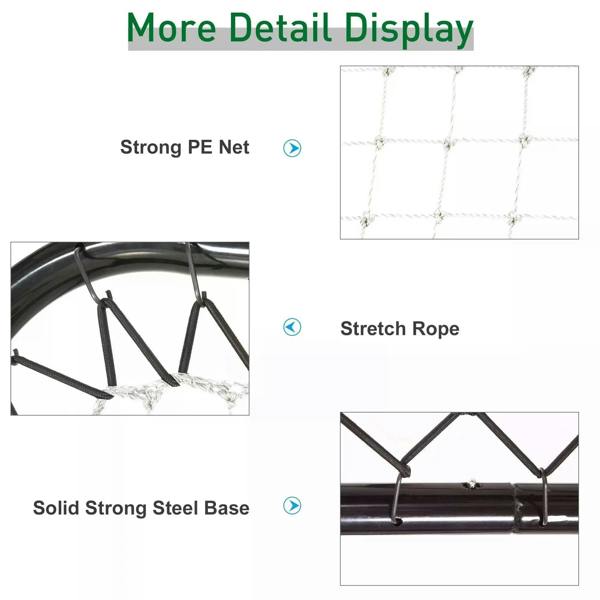 Black rebounder net goal detail with strong steel base and net rope