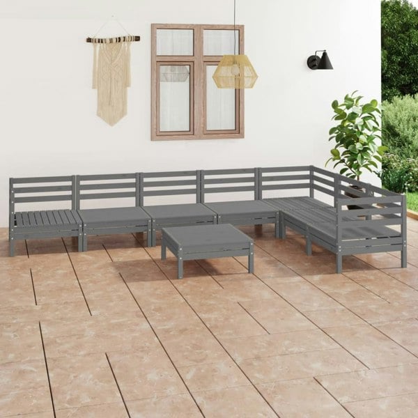 Berkfield 8 Piece Garden Lounge Set Solid Wood Pine Grey