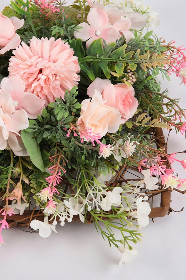 Living and Home Rustic Assorted Flowers Heart-shaped Wreath Wedding Decoration