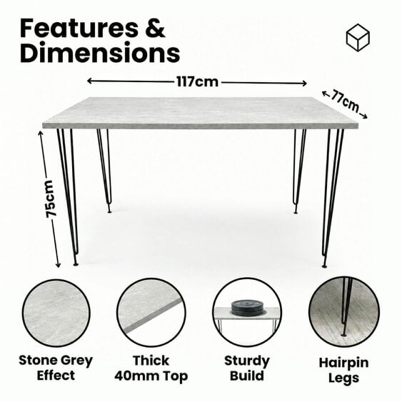 Kosy Koala Modern Grey Rectangular Dining Table with Hairpin Legs Compact Kitchen Table