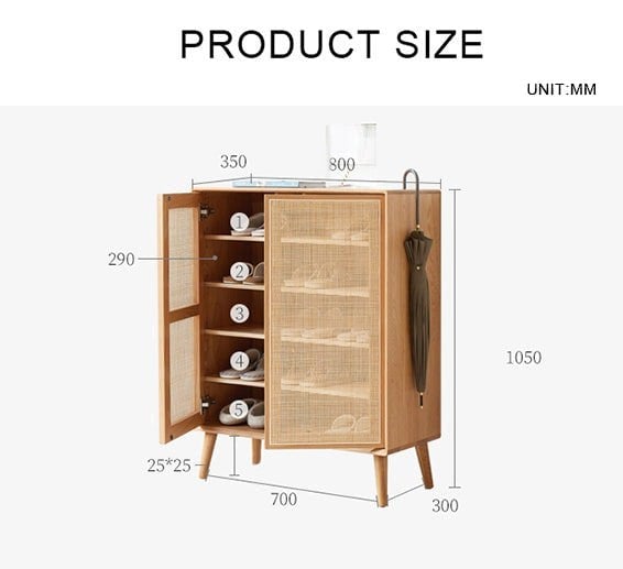 Hans Rattan Shoe Storage Cabinet, Oak with light under the kitchen cabinets