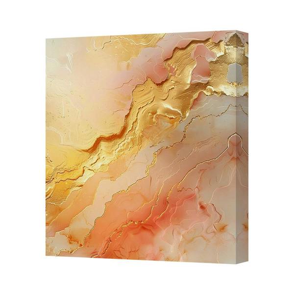 Benjamin Tate Design Abstract Gold Pink Canvas Art Print With Deep Wood Frame