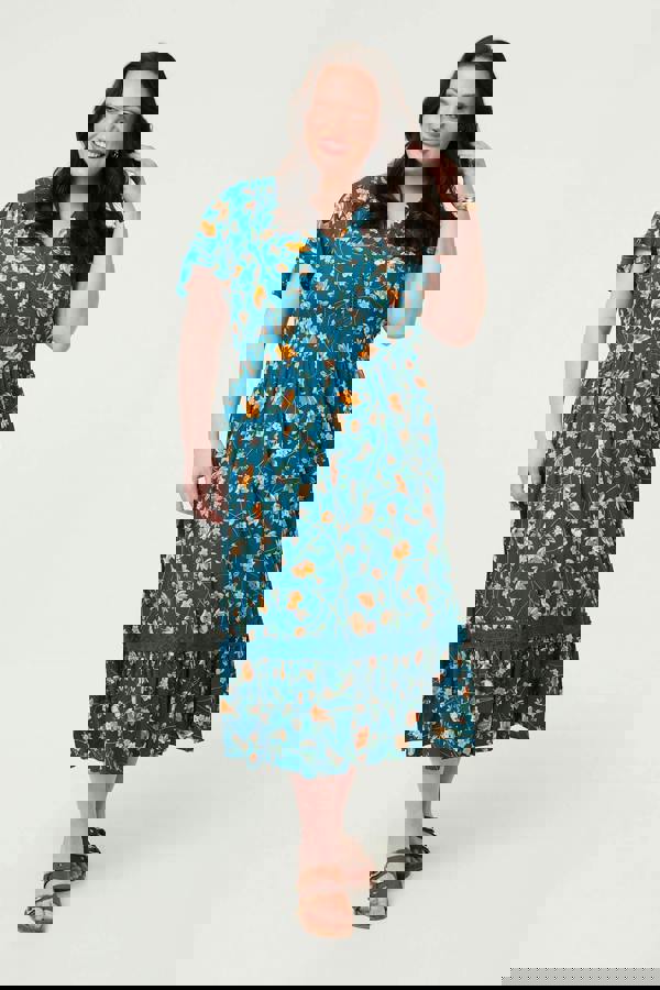 Teal | Curve Floral Lace Short Sleeve Midi Dress