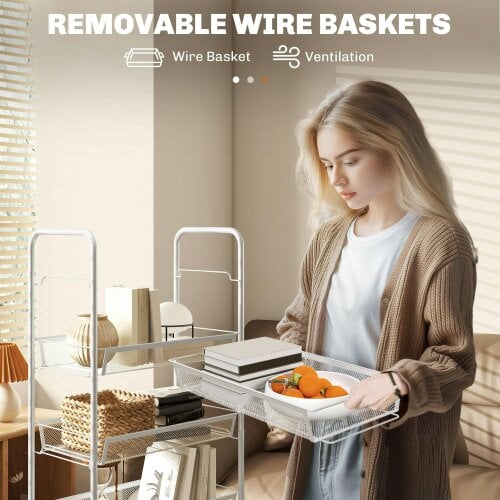 Wyld Haus Visovi Metal White 5 Basket Steel Storage Trolley With Wheels