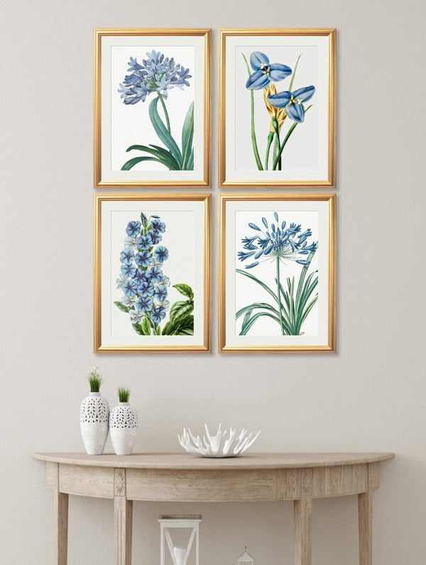 Exceptional Art Blue Floral Illustrations Set of 4 Prints