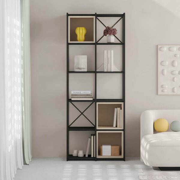 Decortie Modern Vale Midi Bookcase Display Unit 5-Tier Metal Frame 3 Adjustable Shelf 18mm Engineered Wood (Black Wood
