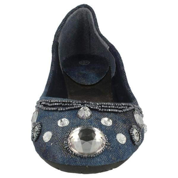 Spot On Ladies Spot On Denim Ballerina Jewel Beaded Vamp