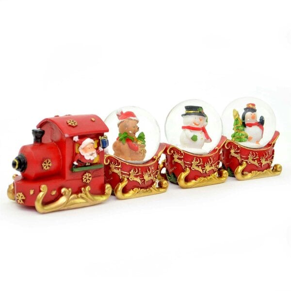 Shatchi Christmas Snow Globe Train Set with Santa, Sleigh and Festive Figures for Shelf or Mantel Display