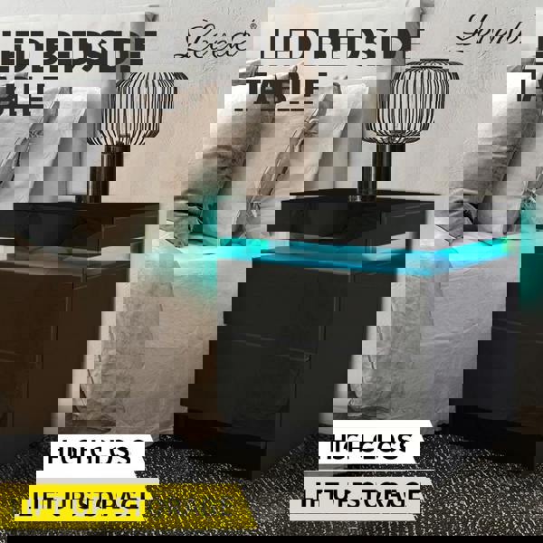 Levede Bedside Tables Side Table 2 Drawers RGB LED High Gloss Nightstand Cabinet