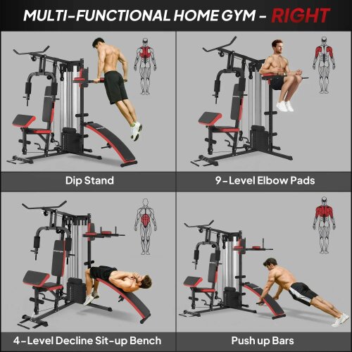 Bobobiy SPORTNOW Multi Gym Workout Station, Weight Machine with 65kg Weight Stack, Sit Up Bench, Push Up Stand, Dip Station