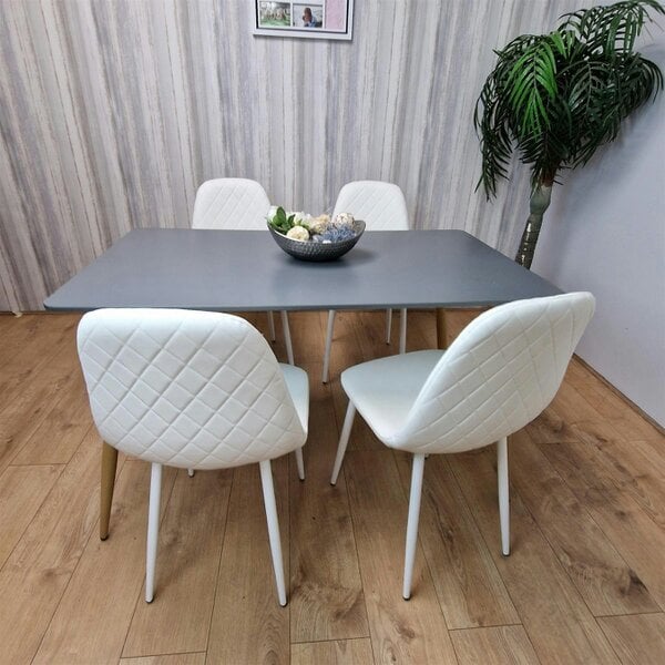 Kosy Koala Dining Table Set of 4 Wooden Grey Table with 4 White Gem Patterend Chairs