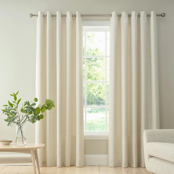 Bianca Chenille Stripe Lined Eyelet Curtains Cream