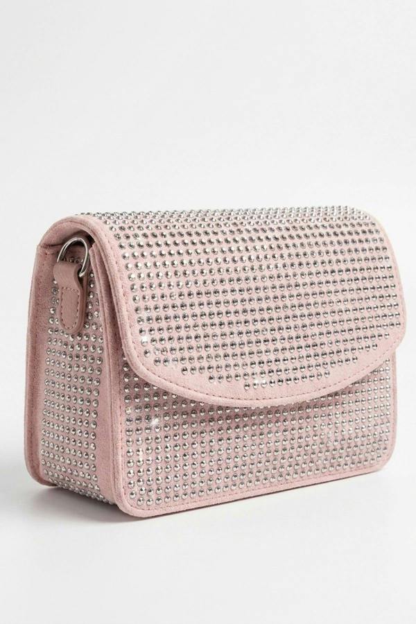 Pearl Diamante Flap Crossbody Bag - Pink