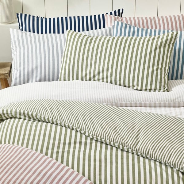 Catherine Lansfield Brushed Stripe Cotton Reversible Duvet Cover Set Silver Grey