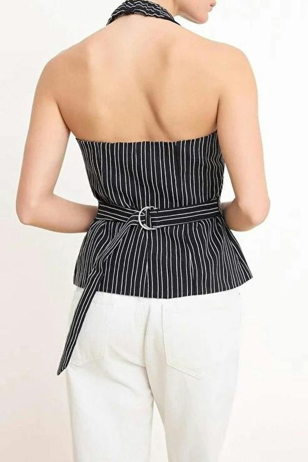 WOVCOR Striped Halter Neck Woven Vest