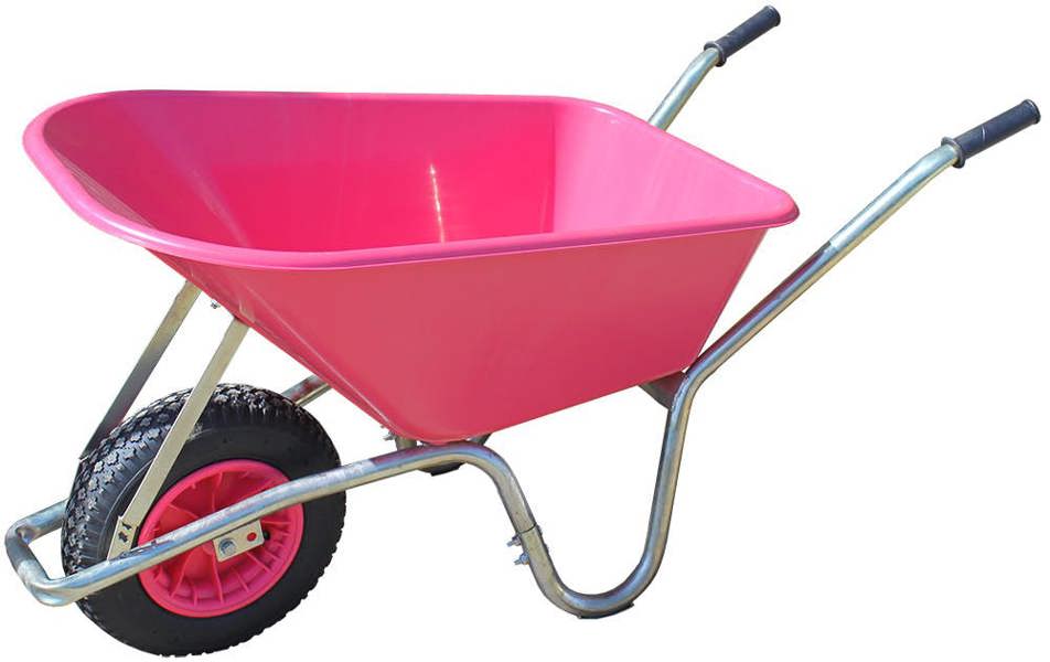 Bristol Tool Company 1894 Big Mucker Wheelbarrow Pink With 120kg, Strong Deep Plastic Pan, Twin Handles, Pneumatic Wheel