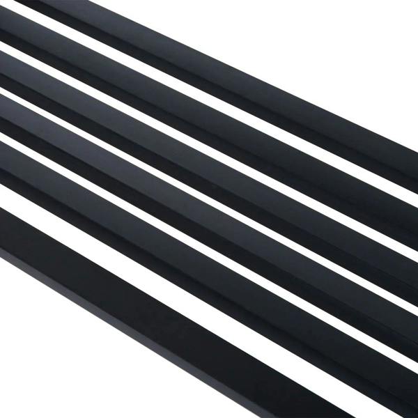 Black powder-coated steel slat seat panel for outdoor garden bench