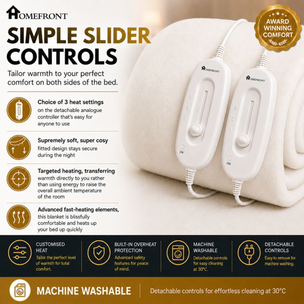Homefront Electric Blanket Double Size Dual Control, Built In Advanced Overheat Protection System with Auto Safety Shut Off
